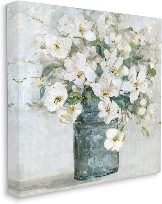 Stupell Industries 'White Geranium Bouquet Blossoming Flower Arrangement Vase', Canvas Art, 36 x 36 Inches, Easy to Hang and Sturdy, Made in USA, by Sally Swatland
