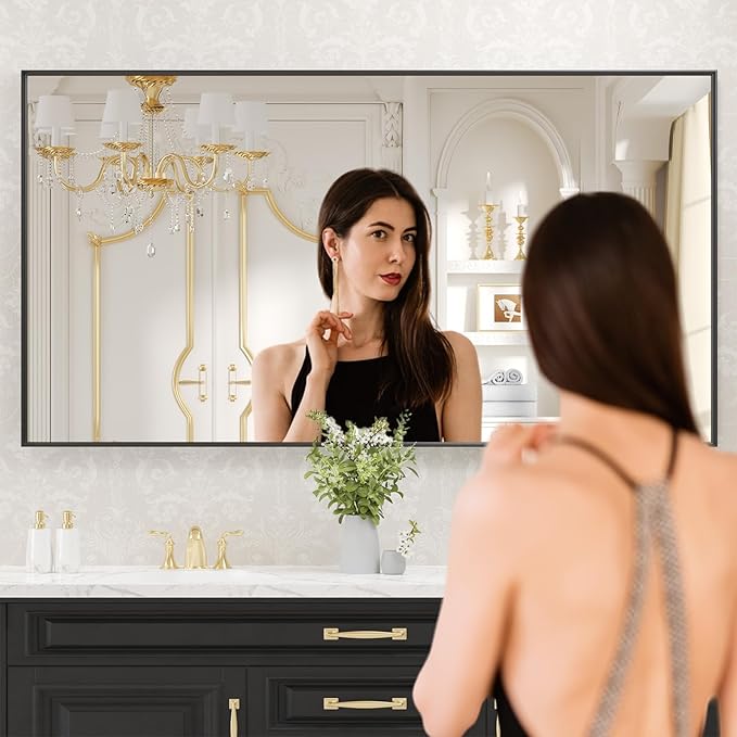 LOAAO Black Bathroom Mirror 60"X30" for Wall, Rectangle Bathroom Vanity Mirror, Tempered Glass, Hangs Vertically or Horizontally, Easy to Install, Modern Design