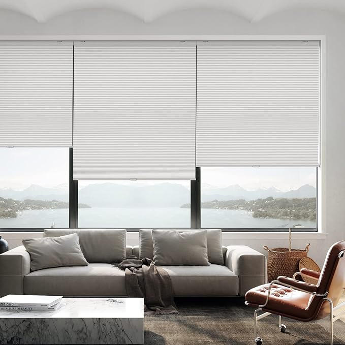 LazBlinds Cordless Cellular Shades, Blackout Privacy Honeycomb Shades for Home, Thermal Insulation Noise Reduction Blinds for Windows, 23'' W x 48'' H, White