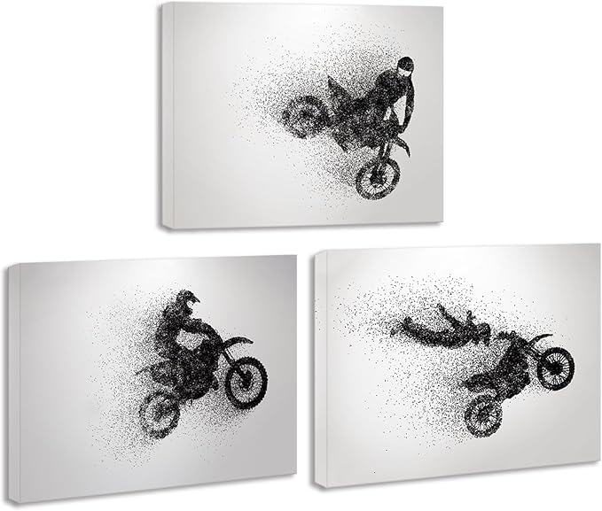 Framed Motocross Canvas Prints - Wall Art Set for Men, Kids, Teenagers - Perfect for Bedroom, Man Cave - Includes Multiple Posters