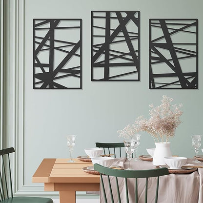 DAYSUP 3 Pieces Black Abstract Metal Wall Art, Minimalist Décor Single Line Art Wall Décor, 3D Textured Metal Wall Sculptures for Living Room Home Decor Bedroom Bathroom Study (16 × 11 inch)