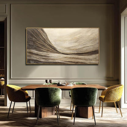 WINKAILIN Modern Abstract Wall Art with Frame Brown and Grey Painting Wave Poster Line Canvas for Living Room Bedroom Textured Home Decor 24x48 Inch