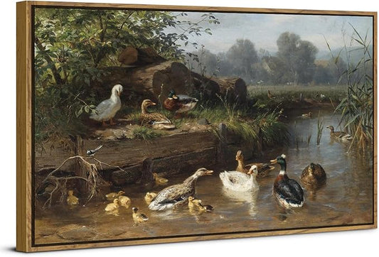Countryside Landscape Wall Art Framed Duck Wall Decor Vintage Picture Classical Country Field Canvas Painting Prints Poster Farmhouse Animals Scenic Artwork for Living Room Home Decorations 24x48