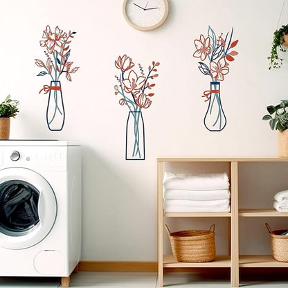Zzbakress 3 Pcs Metal Flowers Wall Arts Rustic Farmhouse Decor Bathroom Wall Decor Metal Wall Decor for Living-room Dining-Room Kitchen Minimalist Decor Housewarming Gifts (Blue Orange)