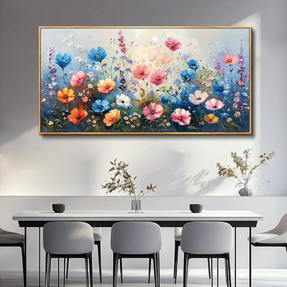 QIYILEXWART Large Wall Art For Living Room Canvas Wall Decor For Bedroom Watercolour Painting Office Decoration Colorful Flowers Wall Picture Artwork Ready To Hang Home Decor Wood Framed