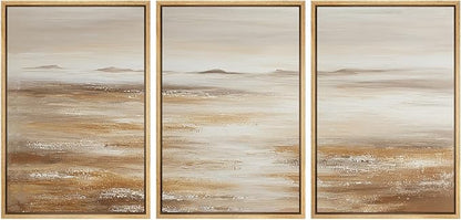 SIGNLEADER Framed Canvas Print Wall Art Set Soft Earth Tone Minimal Landscape Illustrations Minimal Decorative Bohemian for Living Room, Bedroom, Office - 16"x24"x3 Natural