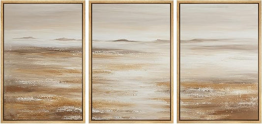 SIGNLEADER Framed Canvas Print Wall Art Set Soft Earth Tone Minimal Landscape Illustrations Minimal Decorative Bohemian for Living Room, Bedroom, Office - 24"x36"x3 Natural