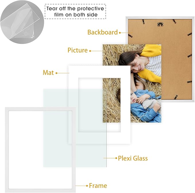 Golden State Art, 16x20 Picture Frame Set of 6 - Matted to 11x14 Photo - Engineered Wood Gallery Frame Set - Wall Mounting (White,6 Pack)