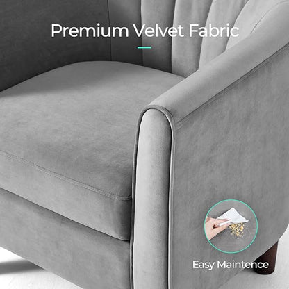 LINSY Accent Chair Set of 2, Velvet Barrel Chair with Ottoman, Modern Comfy Small Armchair for Small Spaces Reading Room Living Room Bedroom Kids Room Office, Grey