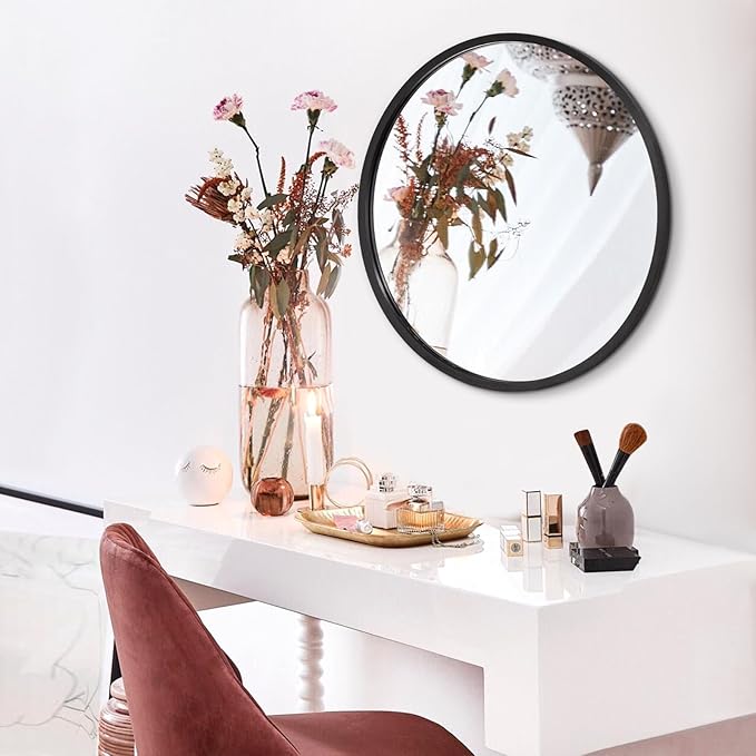 AOAOPQ Black Round Mirror for Wall Small Round for Bathroom Entryway Living Room Hallway Matte Frame Mirrors Anti Rust Hangs Tempered Glass for Bedroom Entry Dining Room