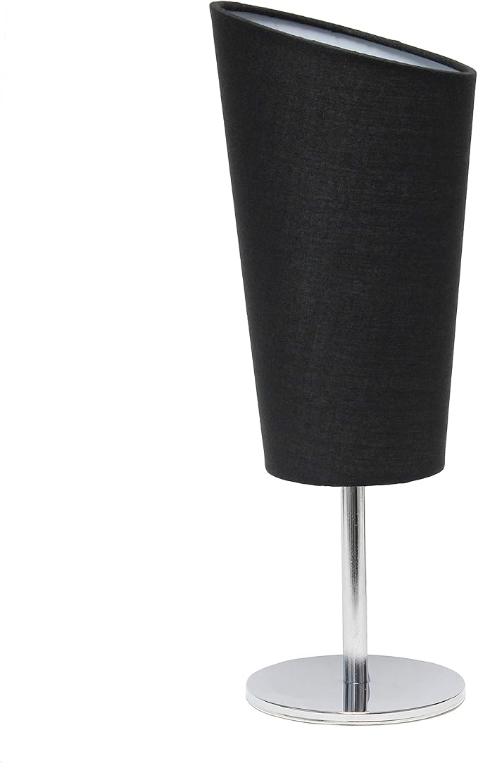 Simple Designs LT2061-BLK Mini Chrome Angled Fabric Shade Table Lamp, Black