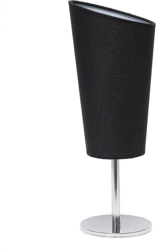 Simple Designs LT2061-BLK Mini Chrome Angled Fabric Shade Table Lamp, Black