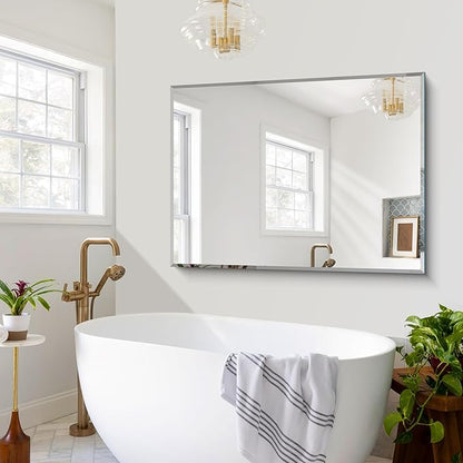 CILIBER Beveled Bathroom Mirror, 36x55 Large Bathroom Mirrors for Over Sink, 3mm Tempered Glass Beveled Frameless Vanity Mirror for Bathroom, Bedroom, Living Room and Entryway