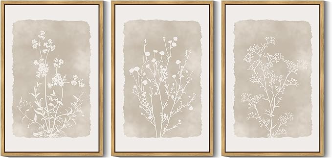 Drsoum Botanical Flower Wall Art Framed Vintage Floral Wall Prints Wildflower Neutral Rustic Bohemain Artwork Farmhouse Bedroom Ready to Hang 24x36in Natural Framed