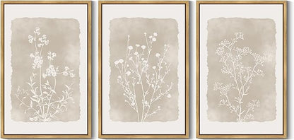 Drsoum Botanical Flower Wall Art Framed Vintage Floral Wall Prints Wildflower Neutral Rustic Bohemain Artwork Farmhouse Bedroom Ready to Hang 24x36in Natural Framed