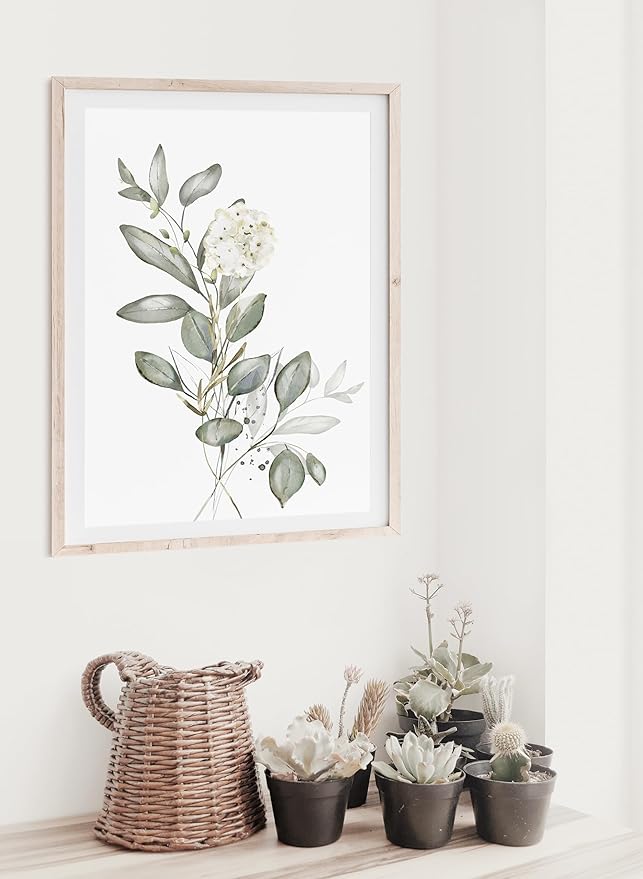 Botanical Watercolor Art Prints (Set of 4) - 8x10 (Unframed) | Boho Leaves and Flowers Wall Decor | Minimalist Floral Artwork for your Home, WFH Office, Kitchen, Dining Room, Bedroom, and Bathroom