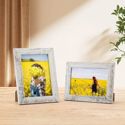 PETAFLOP 5x7 Picture Frame Set of 7, Distressd Rustic Frames Display 5 by 7 Inch Photo for Wall or Tabletop