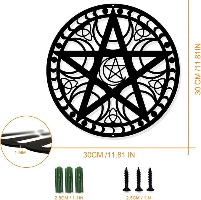 NBEADS Triple Moon Wall Art, 11.8" Black Metal Wall Hanging Decor Pentagram Silhouette Wall Art Wiccan Decor for Bedroom Living Room Office Kitchen Christmas Wall Decoration