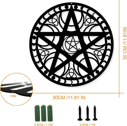 NBEADS Triple Moon Wall Art, 11.8" Black Metal Wall Hanging Decor Pentagram Silhouette Wall Art Wiccan Decor for Bedroom Living Room Office Kitchen Christmas Wall Decoration
