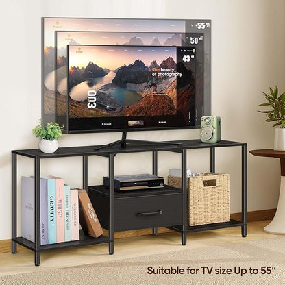 LIANTRAL Black Bedroom TV Stand with Storage Cabinet up to 50 inch TV, Small TV Console Table with Power Outlets 45 inch Media Entertainment Center for Living Room Bedroom (Black)