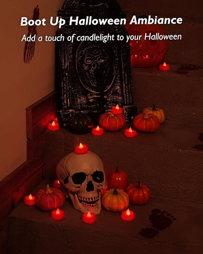 merrynights Flameless Candles, 12 Pack Tea Lights Candle Battery Operated, Flameless Tealight Votives, Realistic Tea Lights for Halloween Christmas Party Decor -D 1.5” x H 1.25”-Red Light