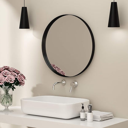 LYYYXGYP Black Round Wall Mirror for Bathroom 30x30 Inches Stainless Steel Metal Frame Mirror for Wall Hanging Wall Mounted Mirror