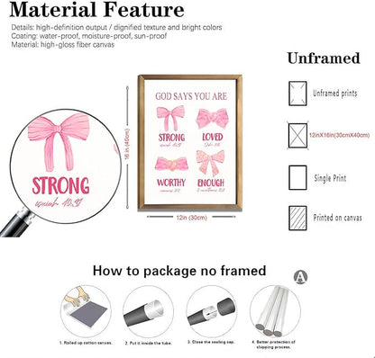 JBZDD Christian Pink Bow Wall Art Posters Set of 3 Unframed Inspirational Bible Verse Quotes Prints for Girls Room College Dorm Bathroom Bedroom Living Room Decor 12x16in