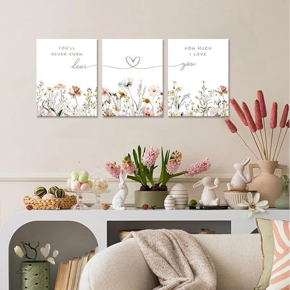 3Pcs Wildflower Nursery Canvas Wall Art Flower Botanical Sentence Poster Painting Picture Wall Decor Boho Girl Nurseries Print Artwork for Nursery Baby Room Living Room Bedroom Home Decoration16x24in