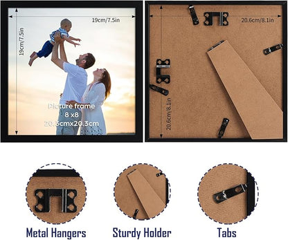 Hoikwo 18 Packs 8x8 Black Plastic Multi Picture Frames Set with Plastic Cover, for Family Photos, Artwork, Light Weight Bulk 8 by 8 Frames Pack for Wall Hanging and Table, Stylish Picture Frames