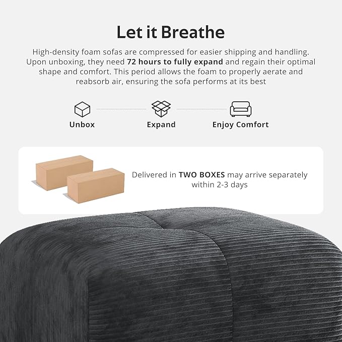 Modern L-Shaped Modular Sectional Sofa for Living Room，Oversized 3-Seater Couch with Deep Seat and Movable Ottoman – No Assembly,Comfortable Suede Fabric Boneless Sofa (Dark Gray)