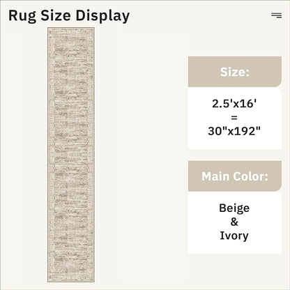 Soalmost Runner Rug 2'6" x 16' Washable Non-Slip 2.5x16 ft Long Runner Rugs for Kitchen Bathroom Laundry Room Vintage Ultra Thin Runners for Hallway Entryway Brown