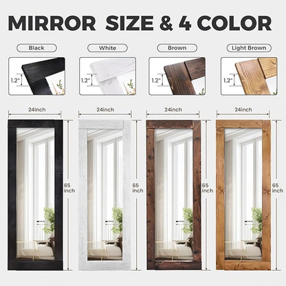 Full Length Mirror 65"x24" – Solid Wood Frame, HD Tempered Glass, Wall Mounted & Leaning, Rustic Modern Decor for Bedroom, Living Room, Entryway, Brown