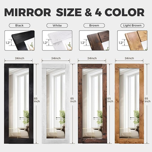 Full Length Mirror 65"x24" – Solid Wood Frame, HD Tempered Glass, Wall Mounted & Leaning, Rustic Modern Decor for Bedroom, Living Room, Entryway, Brown
