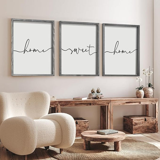Heiple Set of 3 Framed Farmhouse Home Sweet Home Sign Above Bed Wall Decor for Bedroom Decor Wall Art Wood Signs