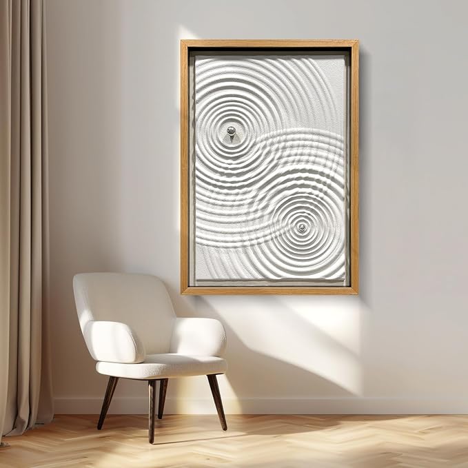 BrightA Modern Wave Texture Wood Wall Art with Silver Metal Sphere, Light Gray 3D Carved Panel for Living Room Bedroom Office Decor 27.5"x39.4"