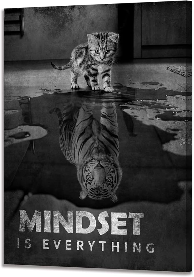 YIOZHAOFH Inspirational Canvas Prints Cat Tiger Wall Art Mindset Pictures Motivational Quotes Animal Poster for Office Decor Framed Ready to Hang 28x44inches