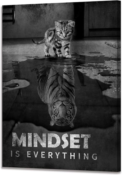 YIOZHAOFH Inspirational Canvas Prints Cat Tiger Wall Art Mindset Pictures Motivational Quotes Animal Poster for Office Decor Framed Ready to Hang 28x44inches