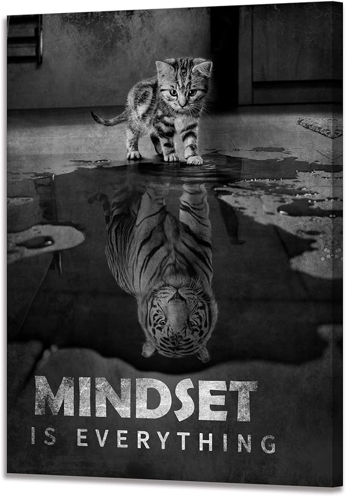 Inspirational Canvas Prints Cat Tiger Wall Art Mindset Pictures Motivational Quotes Animal Poster for Office Decor Framed Ready to Hang 24x36inches