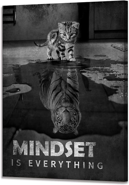 Inspirational Canvas Prints Cat Tiger Wall Art Mindset Pictures Motivational Quotes Animal Poster for Office Decor Framed Ready to Hang 24x36inches