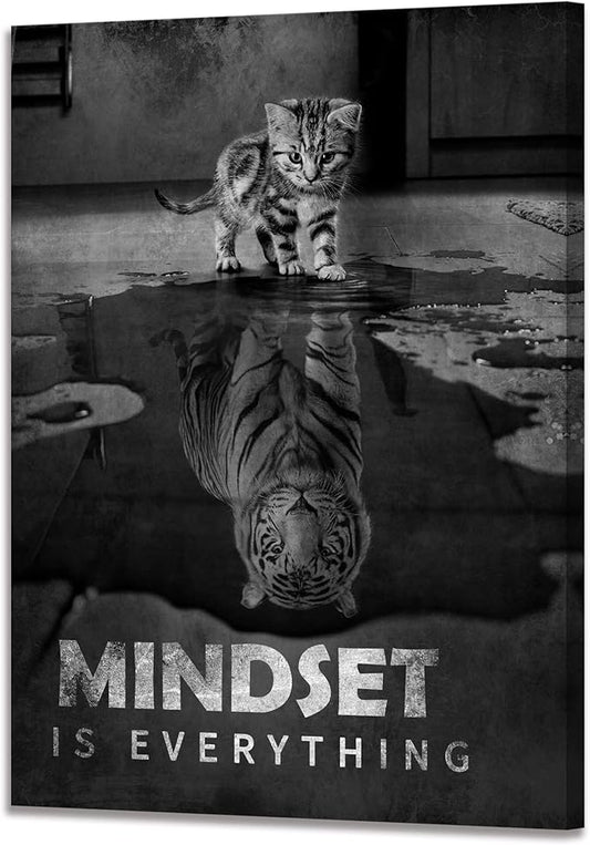 Inspirational Canvas Prints Cat Tiger Wall Art Mindset Pictures Motivational Quotes Animal Poster for Office Decor Framed Ready to Hang 12x16inches