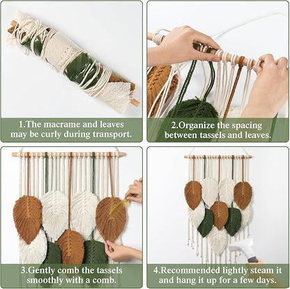 KHOYIME Macrame Wall Hanging Leaves Woven Tapestry, Boho Chic Home Decor Modern Bohemian Handmade Leaf Feather Wall Art Decorations for Apartment Dorm Living Room Bedroom Nursery Backdrop 16.5"x29.5"