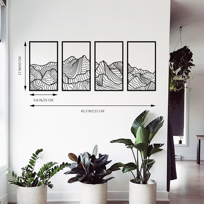 Resama Mountain Metal Wall Art Decor Large Mountains Line Wall Decor Minimalist Abstract Single Line Hanging Wall Sculpture for Living Room Bedroom Office