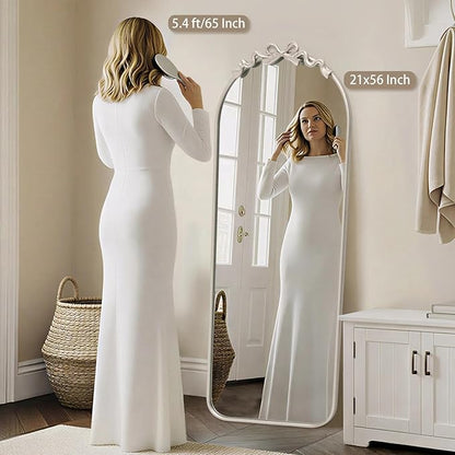 Besdomus Arched Mirror Full Length: 21"x56" Bow Champagne Silver Large Floor Standing Mirror - Antique Baroque Traditional Ornate for Entryway/Cloakroom/Bedroom - Home Decor for Fashion-Conscious