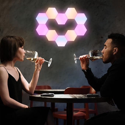 Yescom APP Control Hexagon LED Lights 10 Pack WiFi Wall Hex Light Gaming Room Bedroom Decor Compatible with Alexa Google