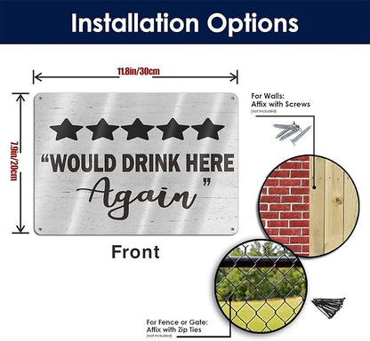 JACKGOLD Wall Decoration Would Drink Here Again Retro Fenway Wall Store Card Shop Tin Metal Sign 8X12 Inches
