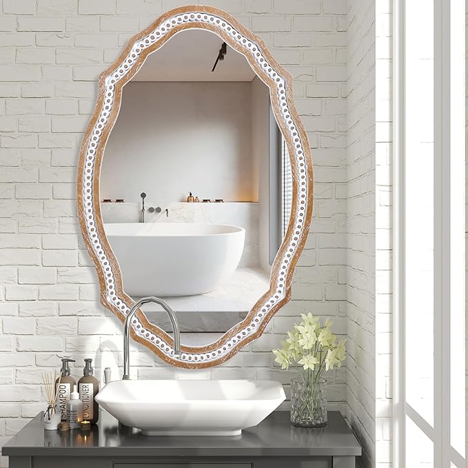 24x35 Inch Wooden Oval Mirror for Bathroom Over Sink, Rustic Farmhouse Decorative Mirrors for Wall, Entryway, Living Room, Bedroom (Vertical/Horizontal)
