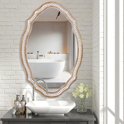 24x35 Inch Wooden Oval Mirror for Bathroom Over Sink, Rustic Farmhouse Decorative Mirrors for Wall, Entryway, Living Room, Bedroom (Vertical/Horizontal)