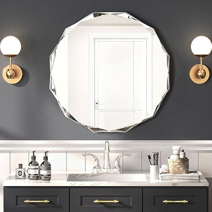 Bathroom Mirrors for Over Sink, Round Frameless Mirrors for Wall, 24x24 Inch Beveled Bathroom Mirror, Bathroom Vanity Circle Mirror for Bedroom Living Room Entryway Home Decor