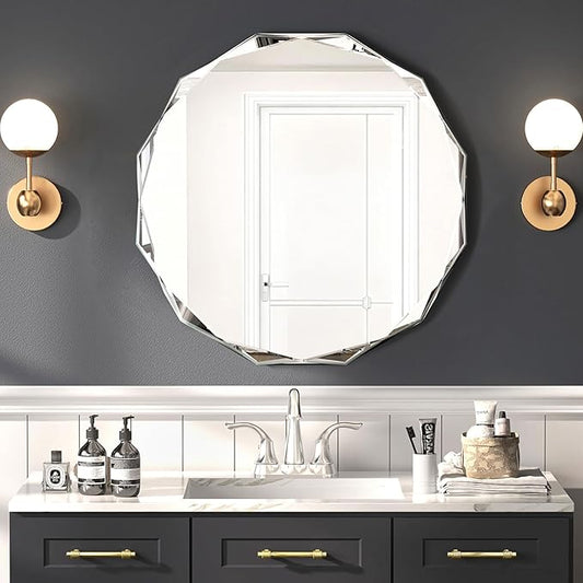 Bathroom Mirrors for Over Sink, Round Frameless Mirrors for Wall, 24x24 Inch Beveled Bathroom Mirror, Bathroom Vanity Circle Mirror for Bedroom Living Room Entryway Home Decor