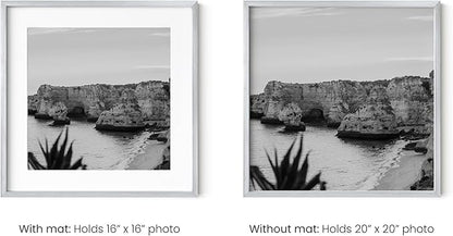 HAUS AND HUES 20x20 Silver Metal Picture Frames Matted to 16x16 - Premium Aluminum with Hanging Hardware, Shatterproof Plexiglass - Ideal for Home or Office (20x20 in, Silver, Set of 9)
